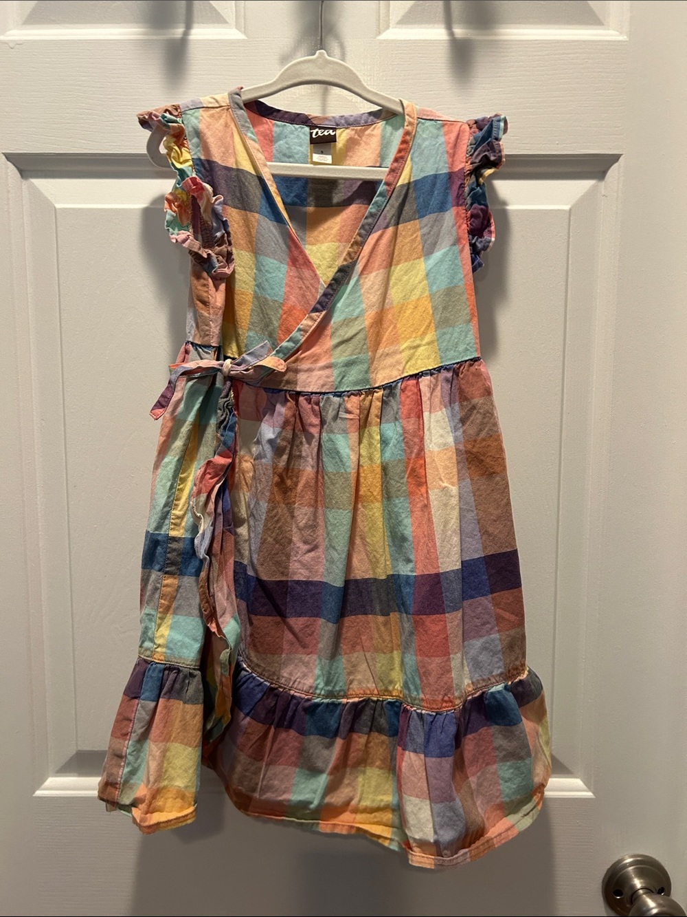 Tea Collection Pastel Plaid Wrap Dress in Yellow, Blue, Pink, Peach